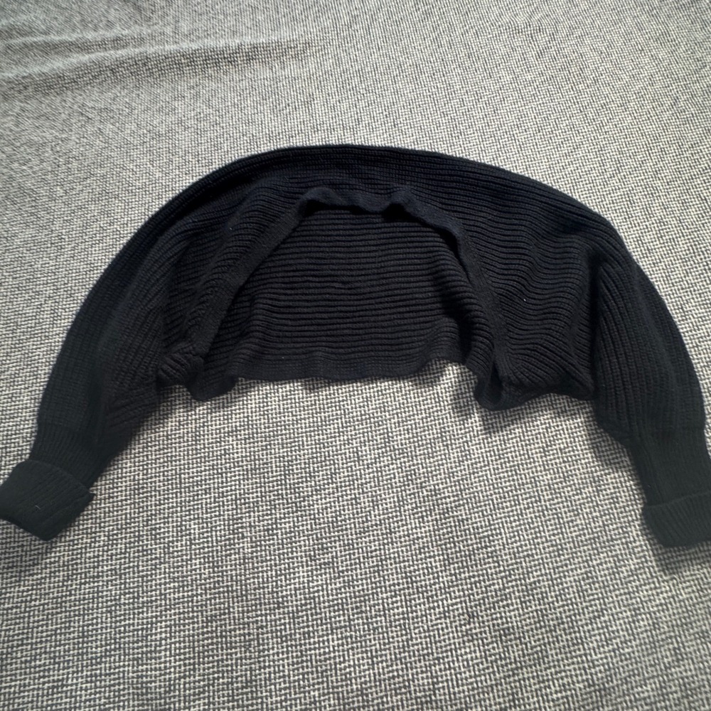 Womens Black Ribbed Knit Shrug Bolero Long Sleeve Open Front Cropped Sweater